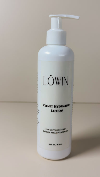 Löwin hydrating body lotion on a beige background